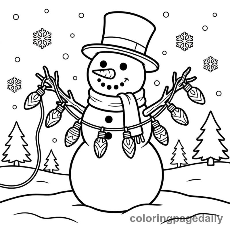 Snowman Holding Lights - Daily printable coloring page in Christmas category