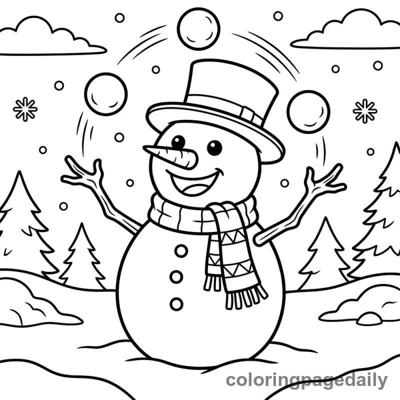 Snowman Juggling Snowballs - Colored reference example