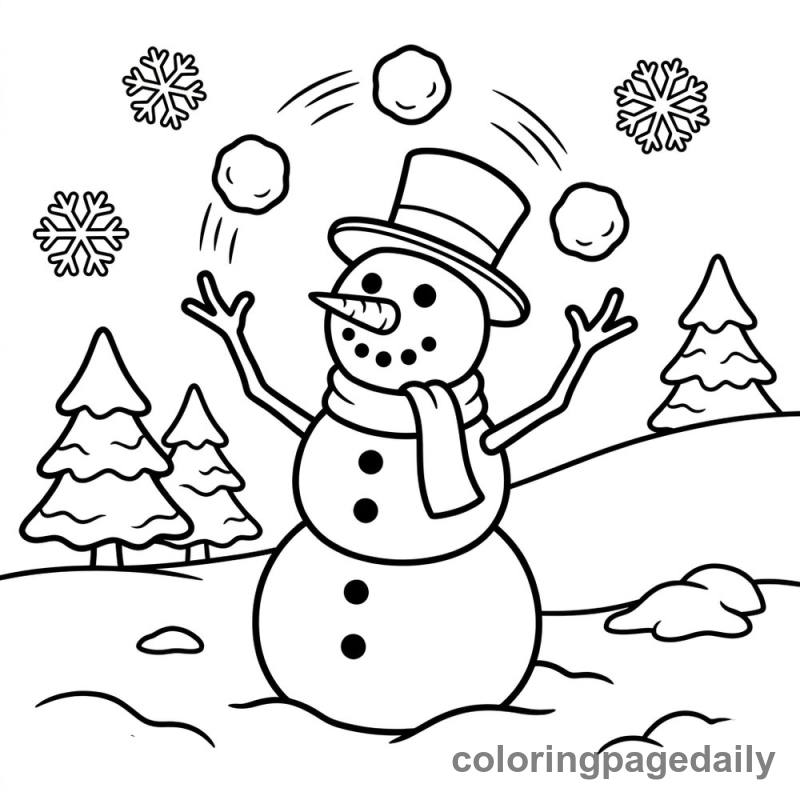 Snowman Juggling Snowballs - Daily printable coloring page in Christmas category
