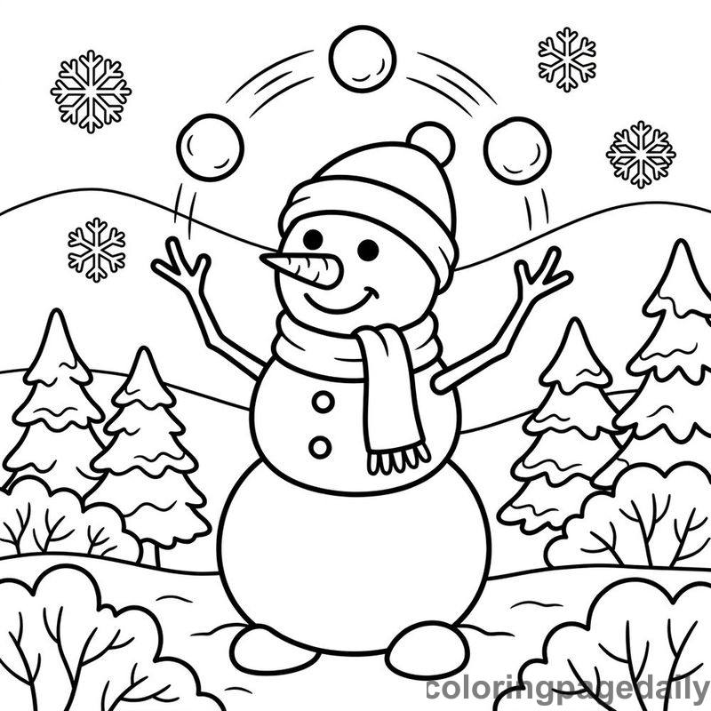 Snowman Juggling Snowballs - Daily printable coloring page in Winter and Snow Season category
