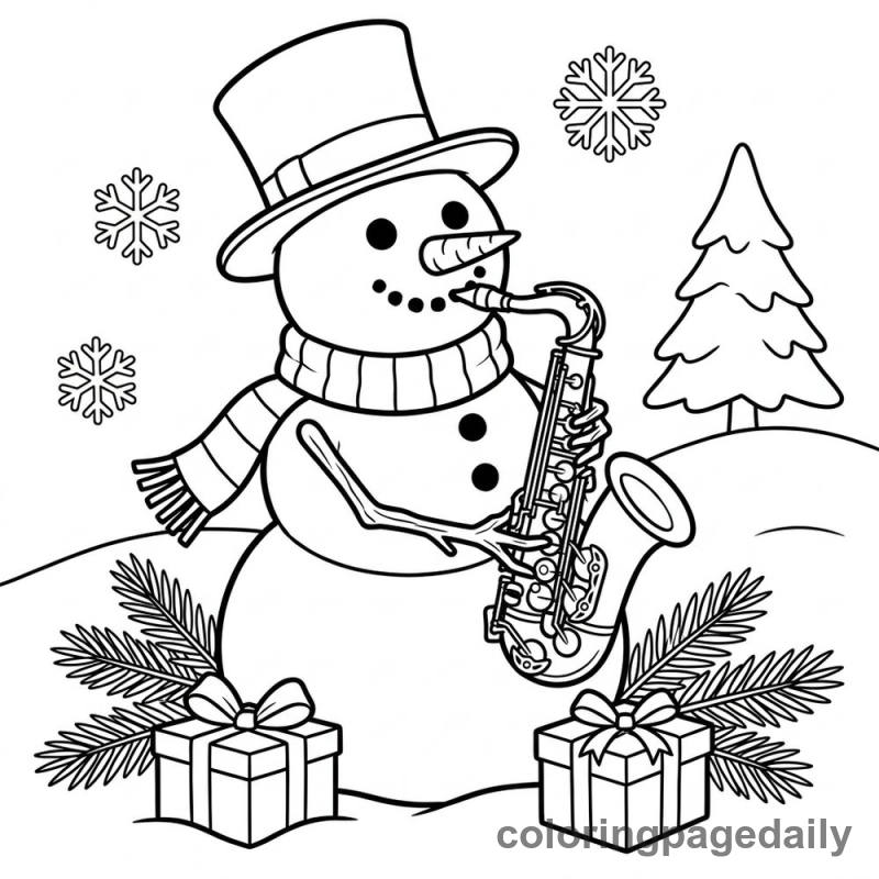 Snowman Playing Saxophone - Colored reference example