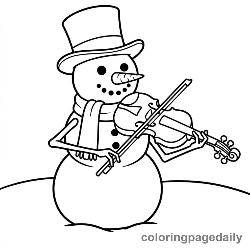 Snowman Playing Violin - Daily printable coloring page in Christmas category