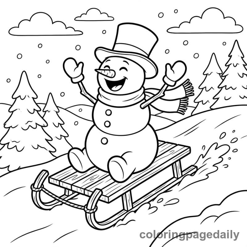 Snowman Sledding Fun - Colored reference example