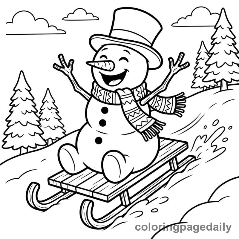 Snowman Sledding Fun - Colored reference example