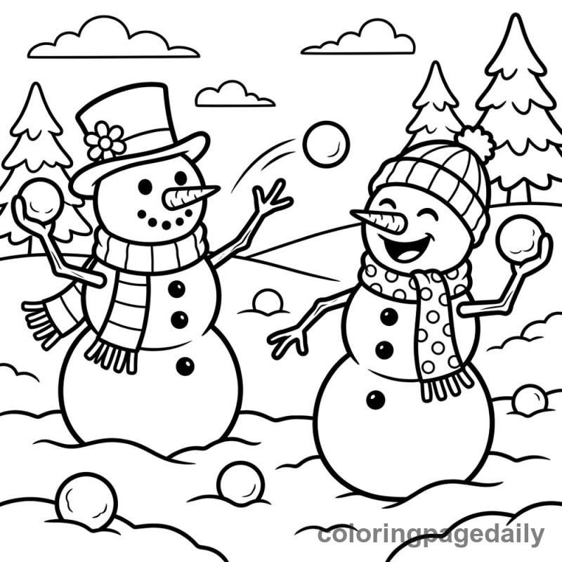 Snowmen's Friendly Snowball Fight - Colored reference example