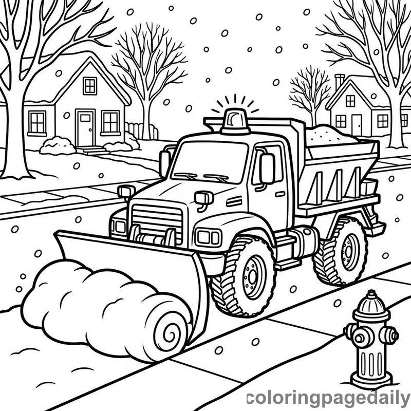 Snowplow Clearing The Road - Daily printable coloring page in Winter and Snow Season category