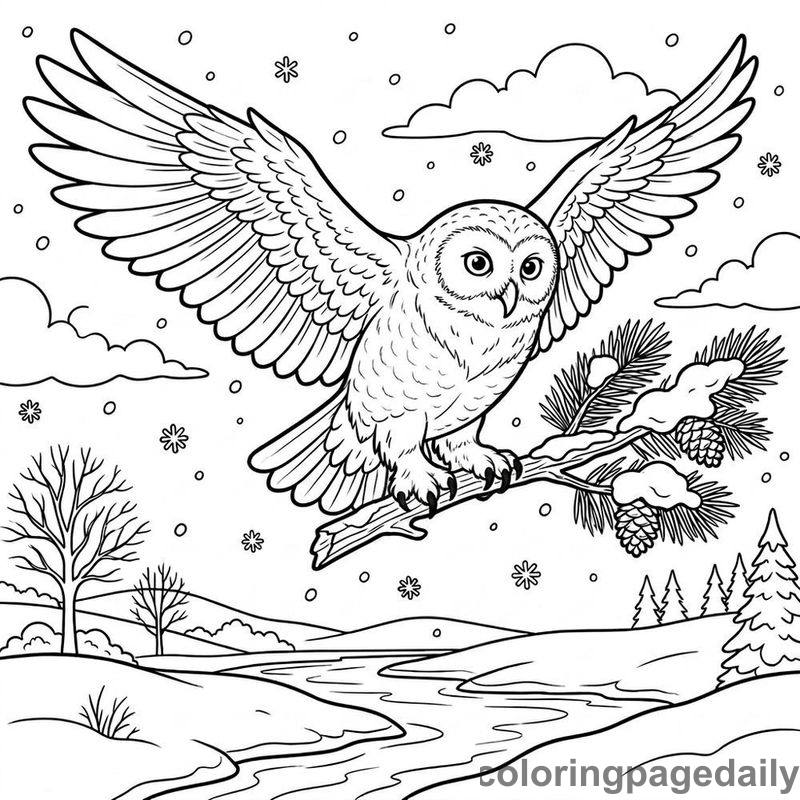 Snowy Owl Carrying Branch - Colored reference example