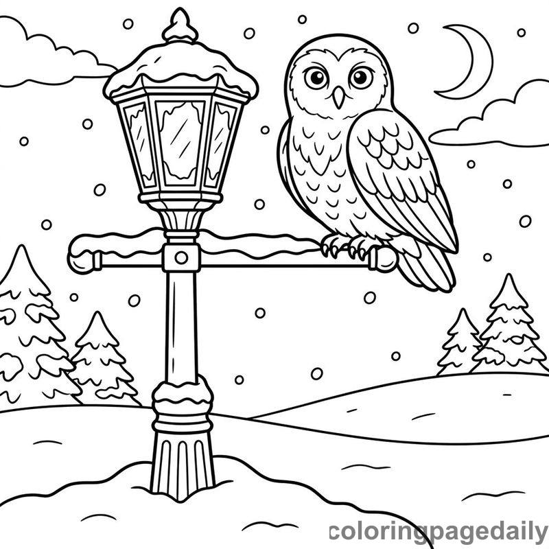 Snowy Owl On Streetlamp - Colored reference example