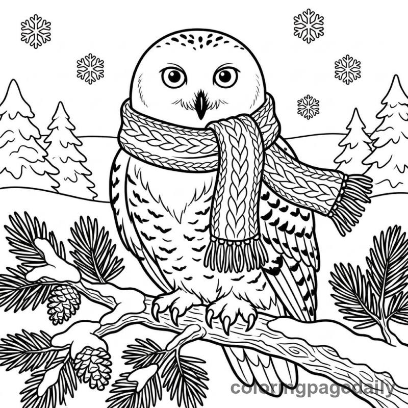 Snowy Owl Wearing Scarf - Colored reference example