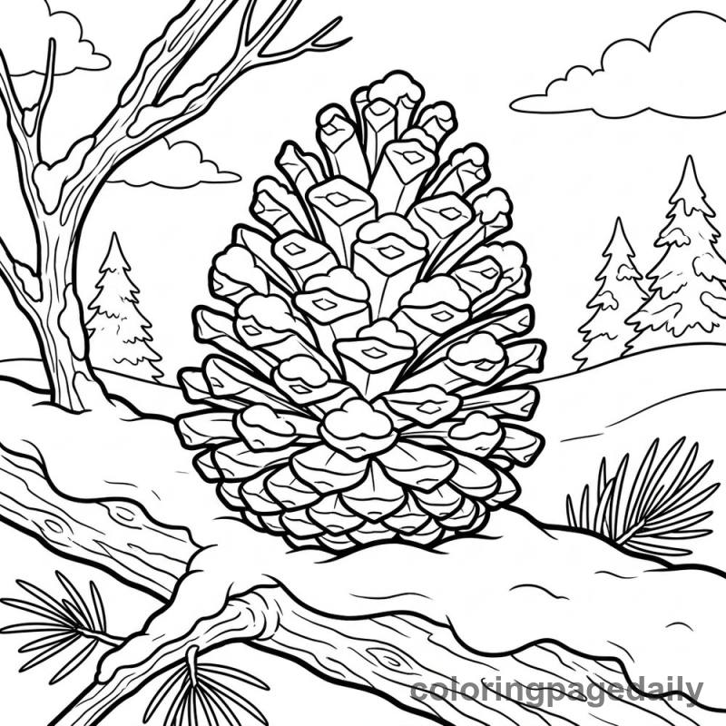 Snowy Pine Cone - Daily printable coloring page in Winter and Snow Season category