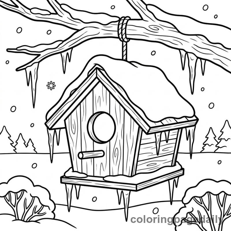 Snowy Winter Birdhouse - Colored reference example