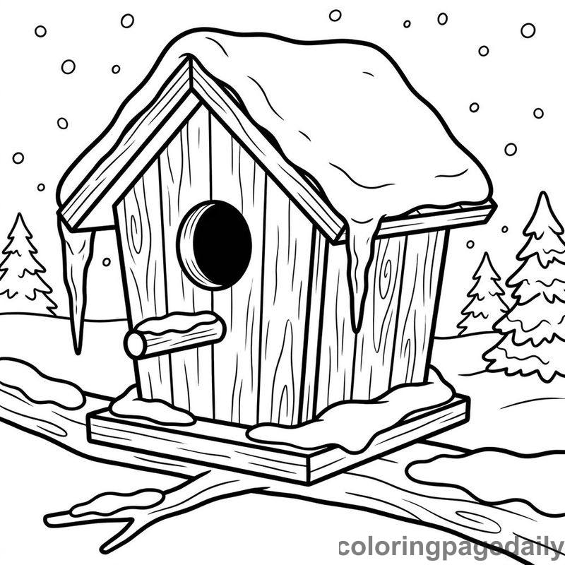 Snowy Winter Birdhouse - Colored reference example
