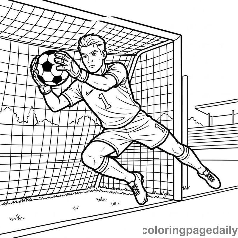Soccer Goalie Catch - Daily printable coloring page in Sports category