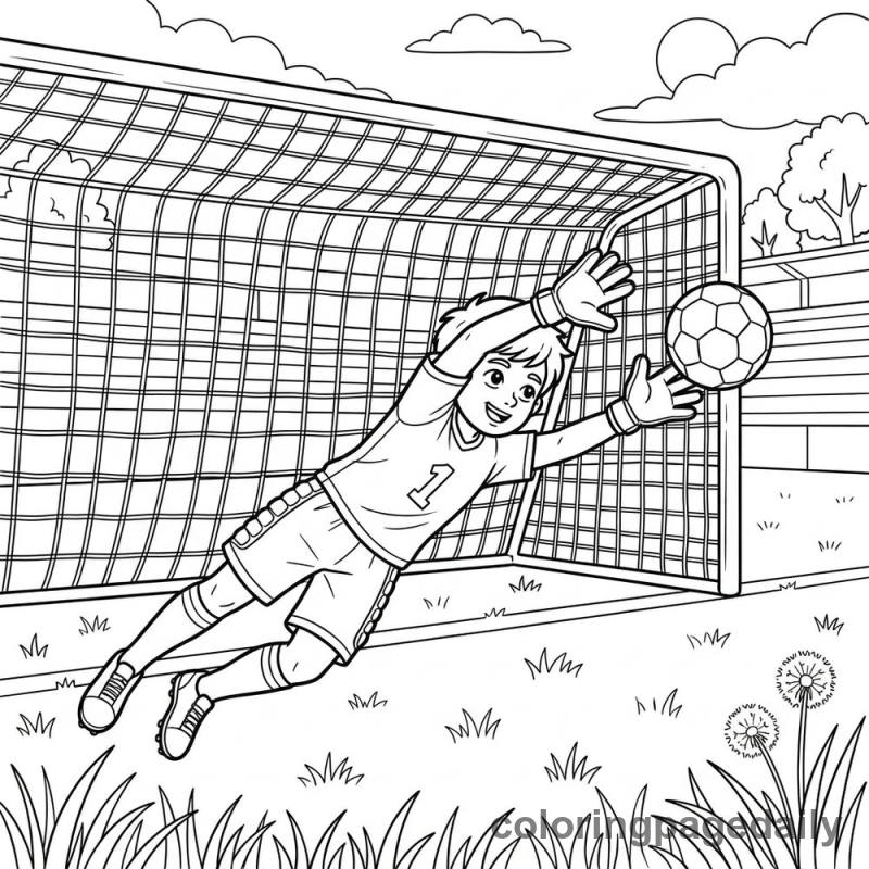 Soccer Goalie Save - Daily printable coloring page in Sports category
