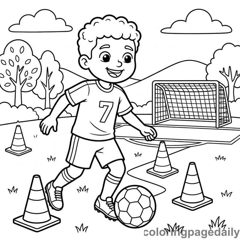 Soccer Player Dribbling Cones - Colored reference example