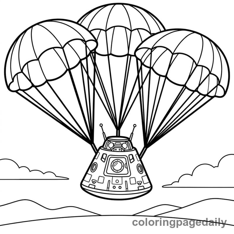 Space Capsule Parachute Landing - Daily printable coloring page in Space category