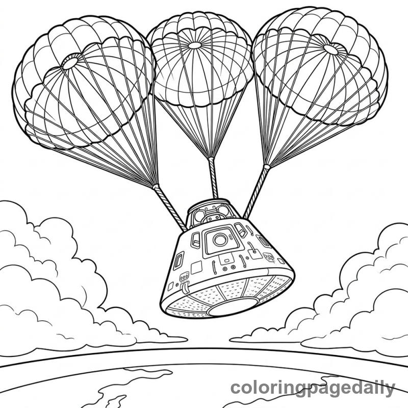 Space Capsule Returns to Earth - Daily printable coloring page in Space category