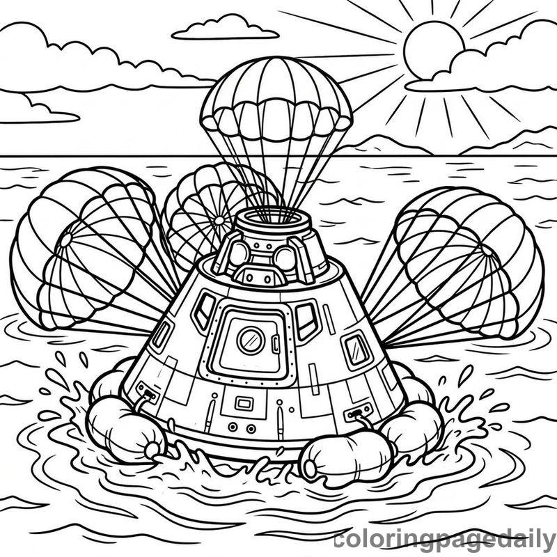 Space Capsule Splashdown - Daily printable coloring page in Space category