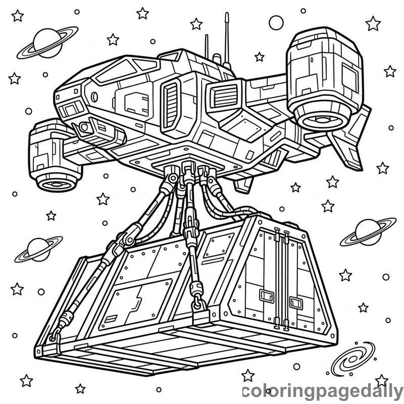 Space Cargo Transport Drone - Daily printable coloring page in Space category