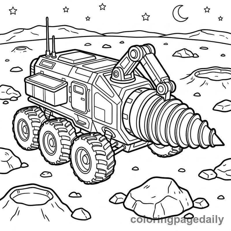 Space Mining Rover - Daily printable coloring page in Space category