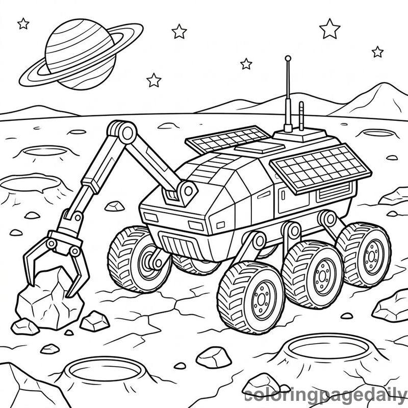 Space Rover Collecting Rocks - Colored reference example