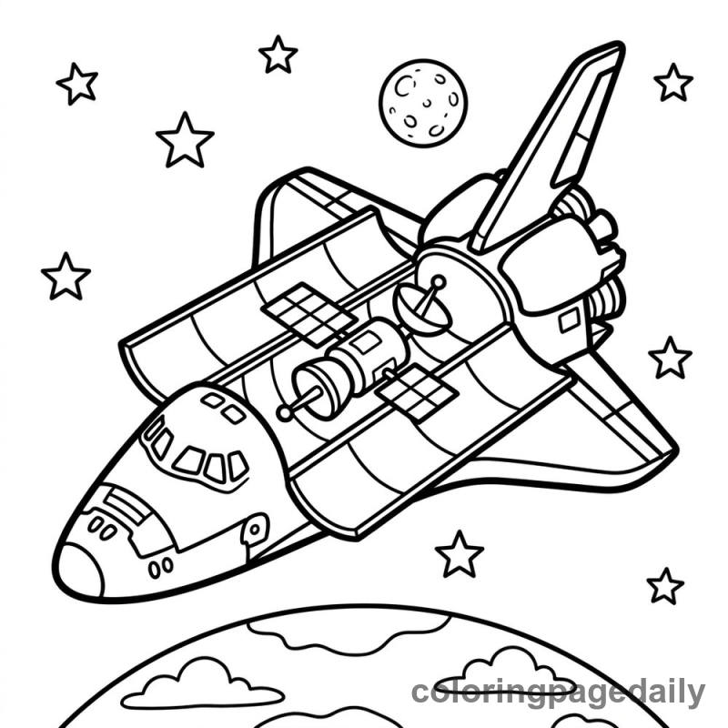 Space Shuttle in Orbit - Daily printable coloring page in Space category