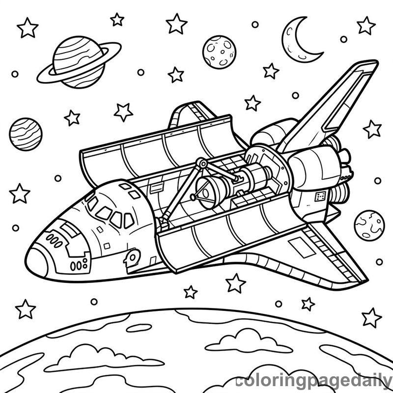 Space Shuttle Orbit - Daily printable coloring page in Space category