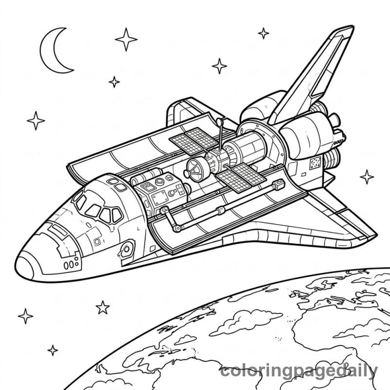 Space Shuttle Orbiting - Daily printable coloring page in Space category