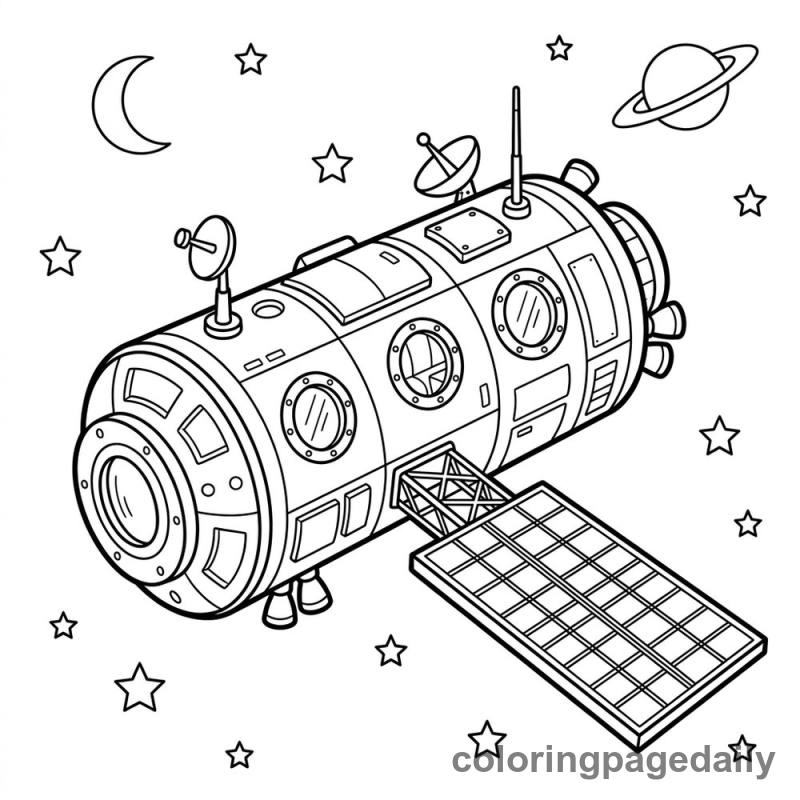 Space Station Module Orbiting - Daily printable coloring page in Space category