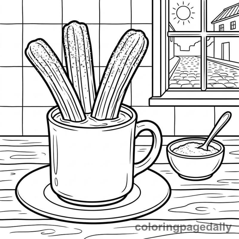 Spanish Churros and Chocolate - Colored reference example