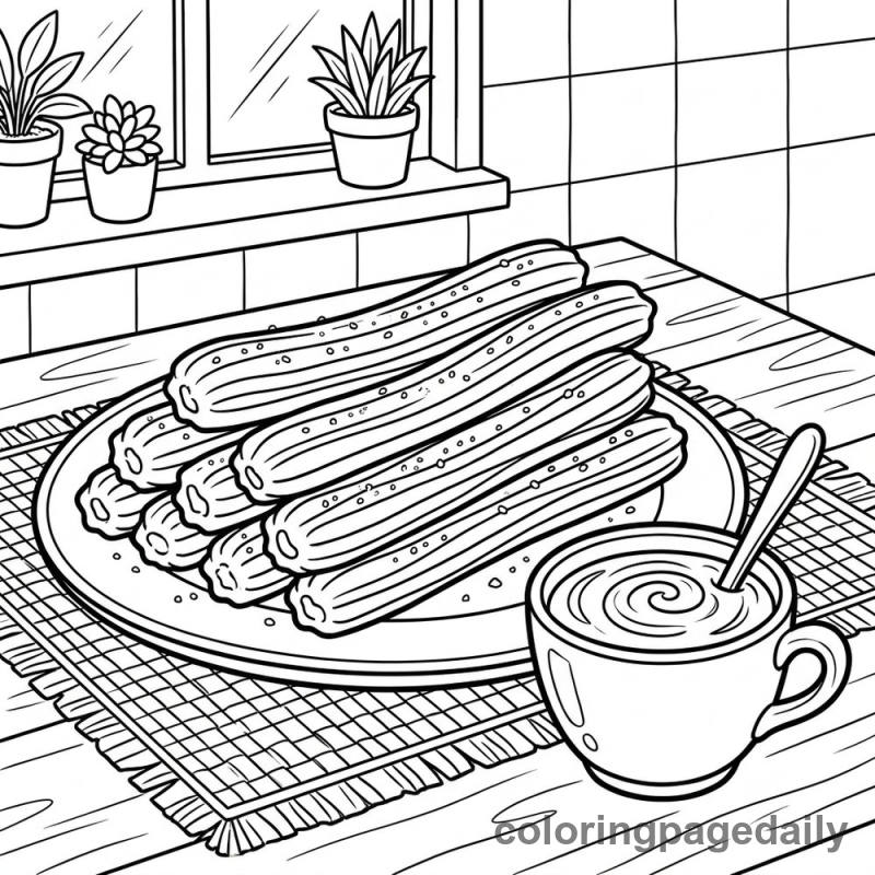 Spanish Churros with Chocolate - Colored reference example