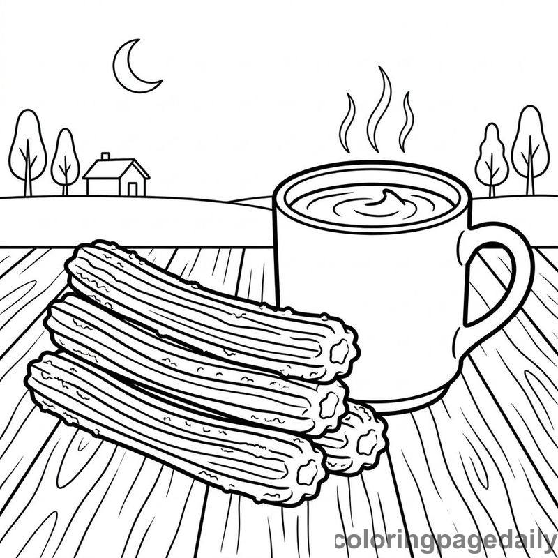 Spanish Churros With Dipping Chocolate - Colored reference example