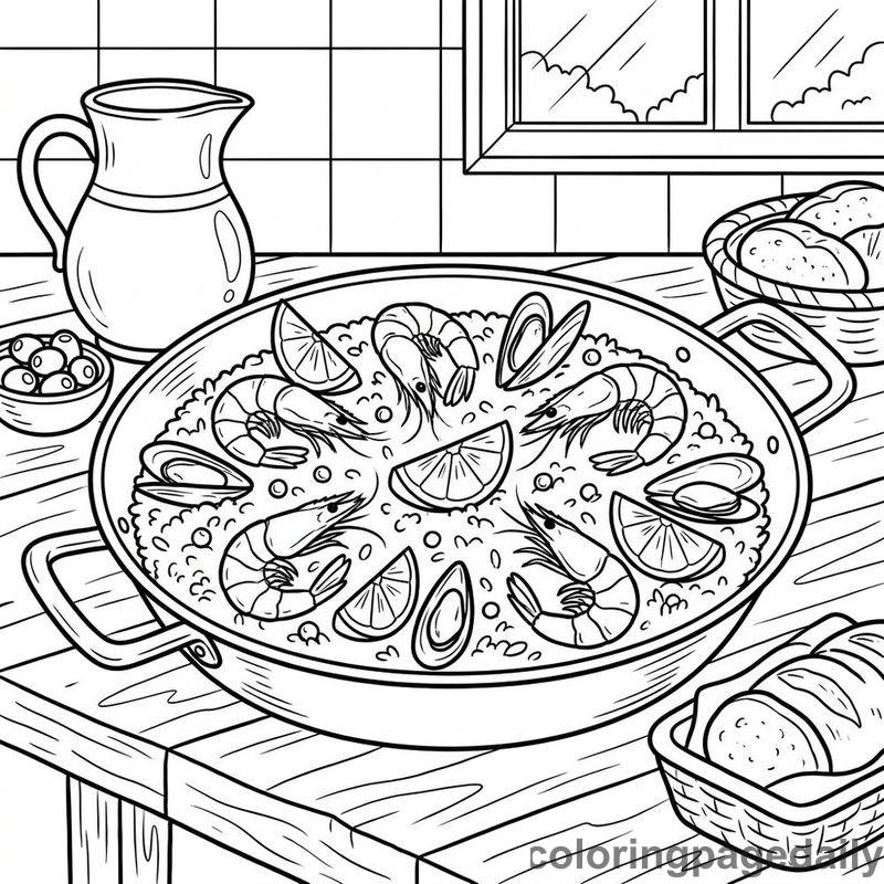Spanish Paella Feast - Daily printable coloring page in Food category