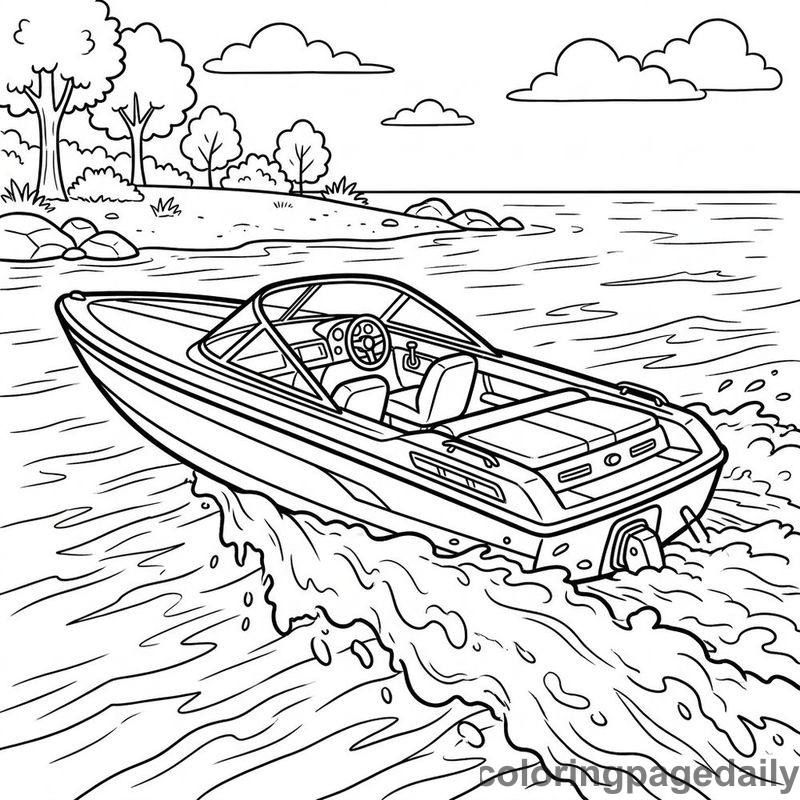 Speedboat Racing Water - Daily printable coloring page in Vehicle category