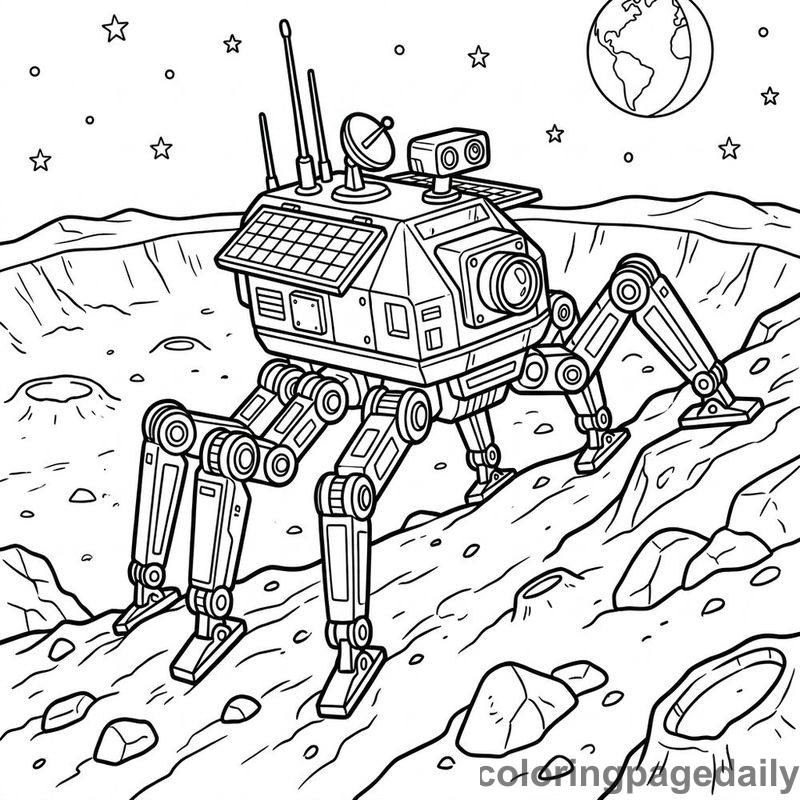 Spider-Leg Lunar Exploration Rover - Daily printable coloring page in Space category