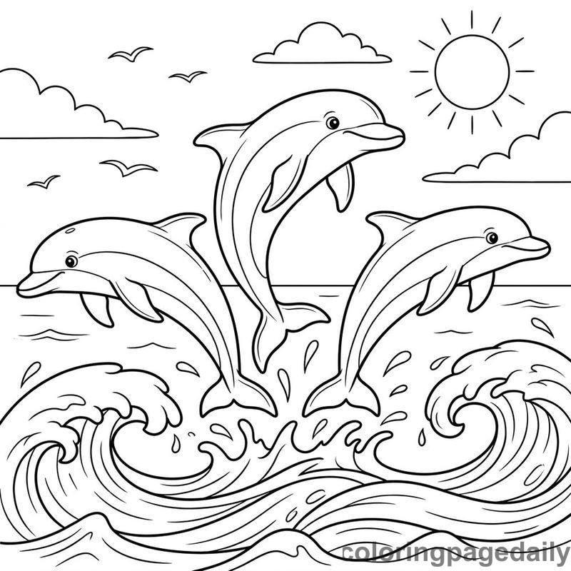 Spinner Dolphins Leaping - Colored reference example