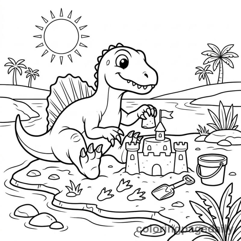 Spinosaurus Building Sandcastle - Colored reference example
