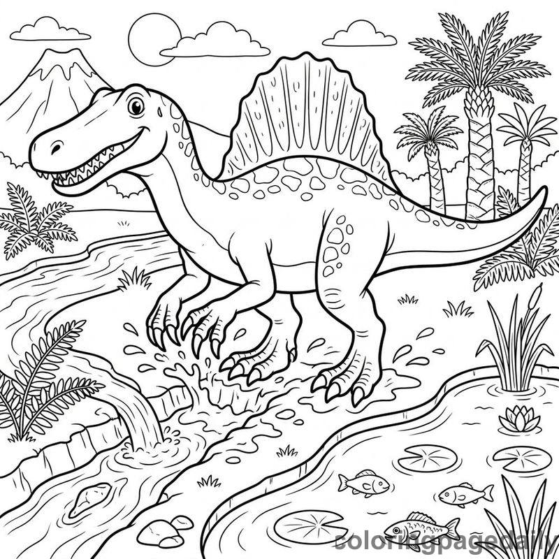 Spinosaurus Digging River Trench - Colored reference example
