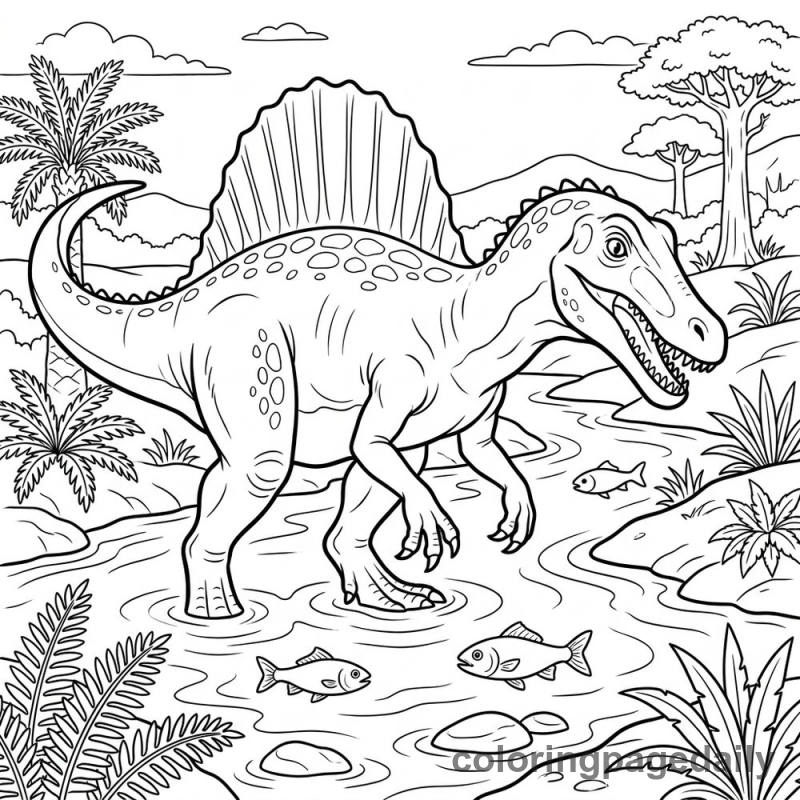 Spinosaurus Fishing in River - Colored reference example