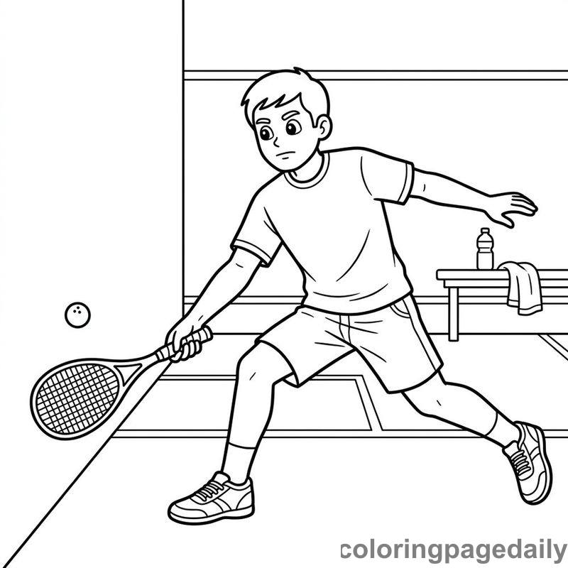 Squash Player Lunge - Daily printable coloring page in Sports category