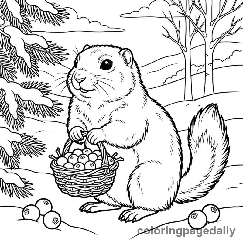 Squirrel Gathering Frozen Berries - Colored reference example