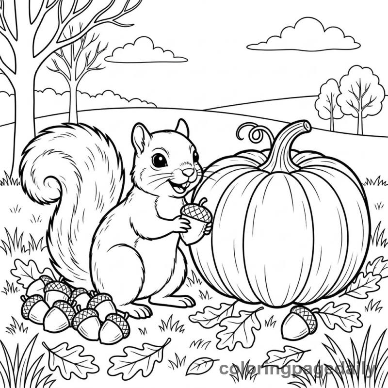 Squirrel's Thanksgiving Harvest - Colored reference example