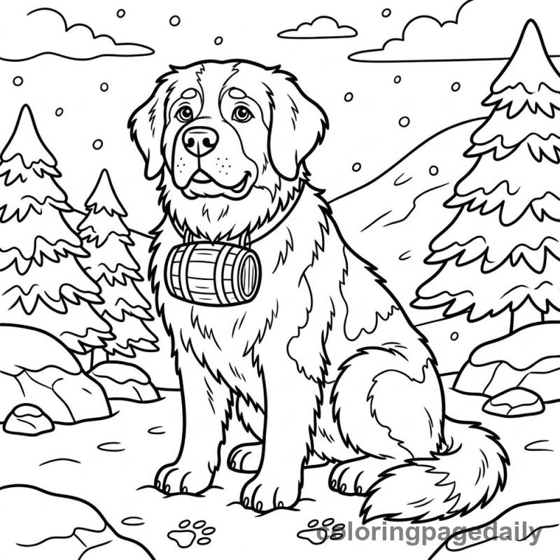 St. Bernard in Snow - Colored reference example