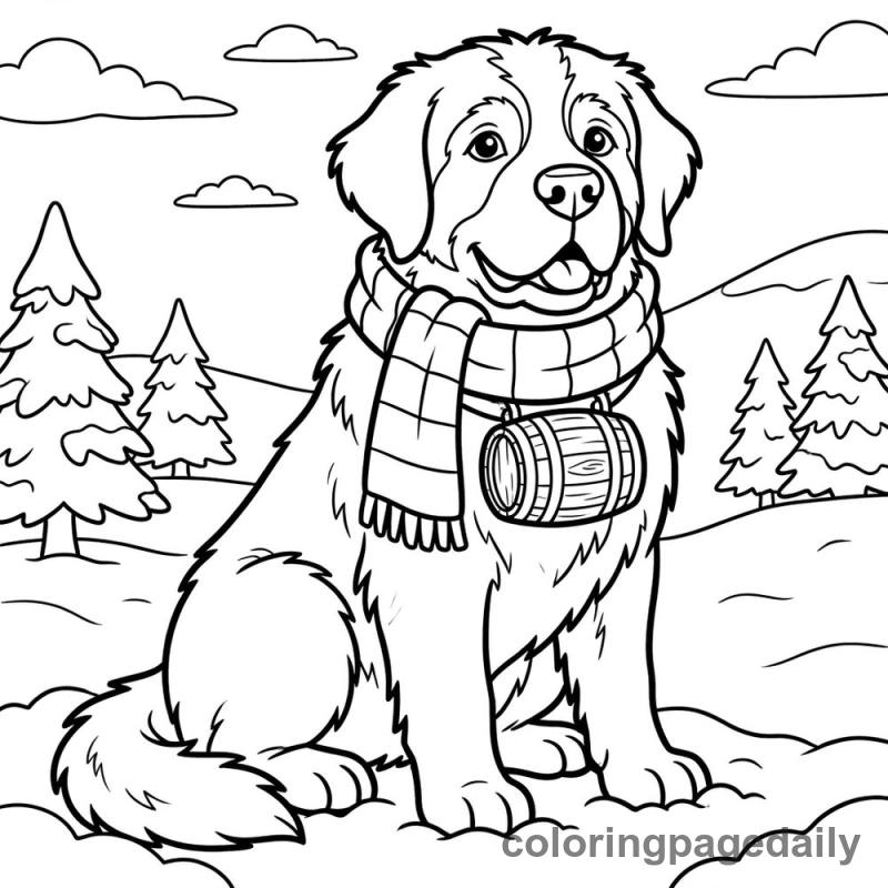 St. Bernard in Snow - Colored reference example