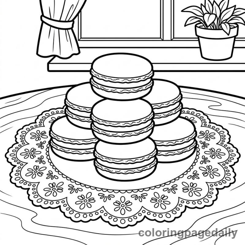 Stack of French Macarons - Daily printable coloring page in Food category