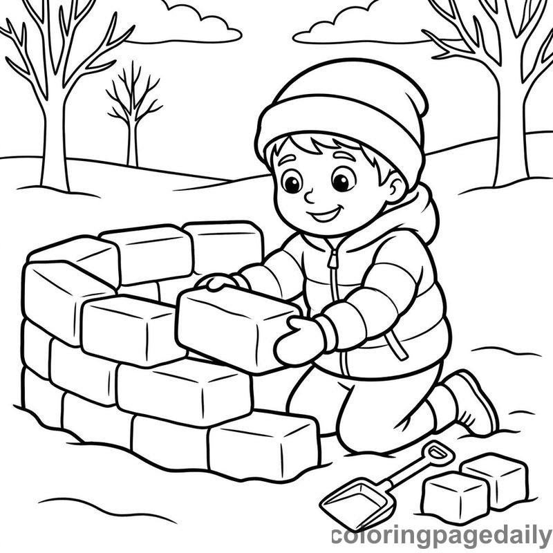 Stacking A Snow Fort - Daily printable coloring page in Winter and Snow Season category