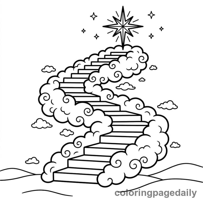 Stairway to a Shining Star - Daily printable coloring page in Scenery category