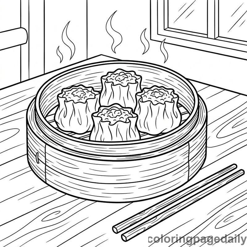 Steamed Shaomai Dumplings - Daily printable coloring page in Food category