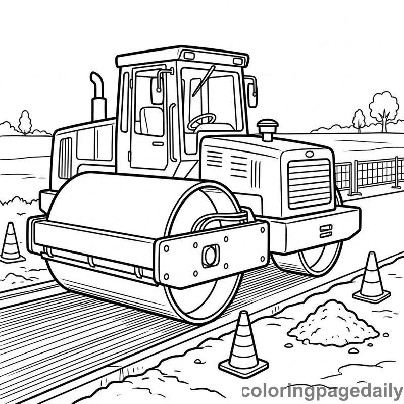 Steamroller Flattening Road - Colored reference example