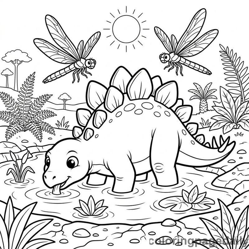 Stegosaurus And Prehistoric Dragonflies - Colored reference example